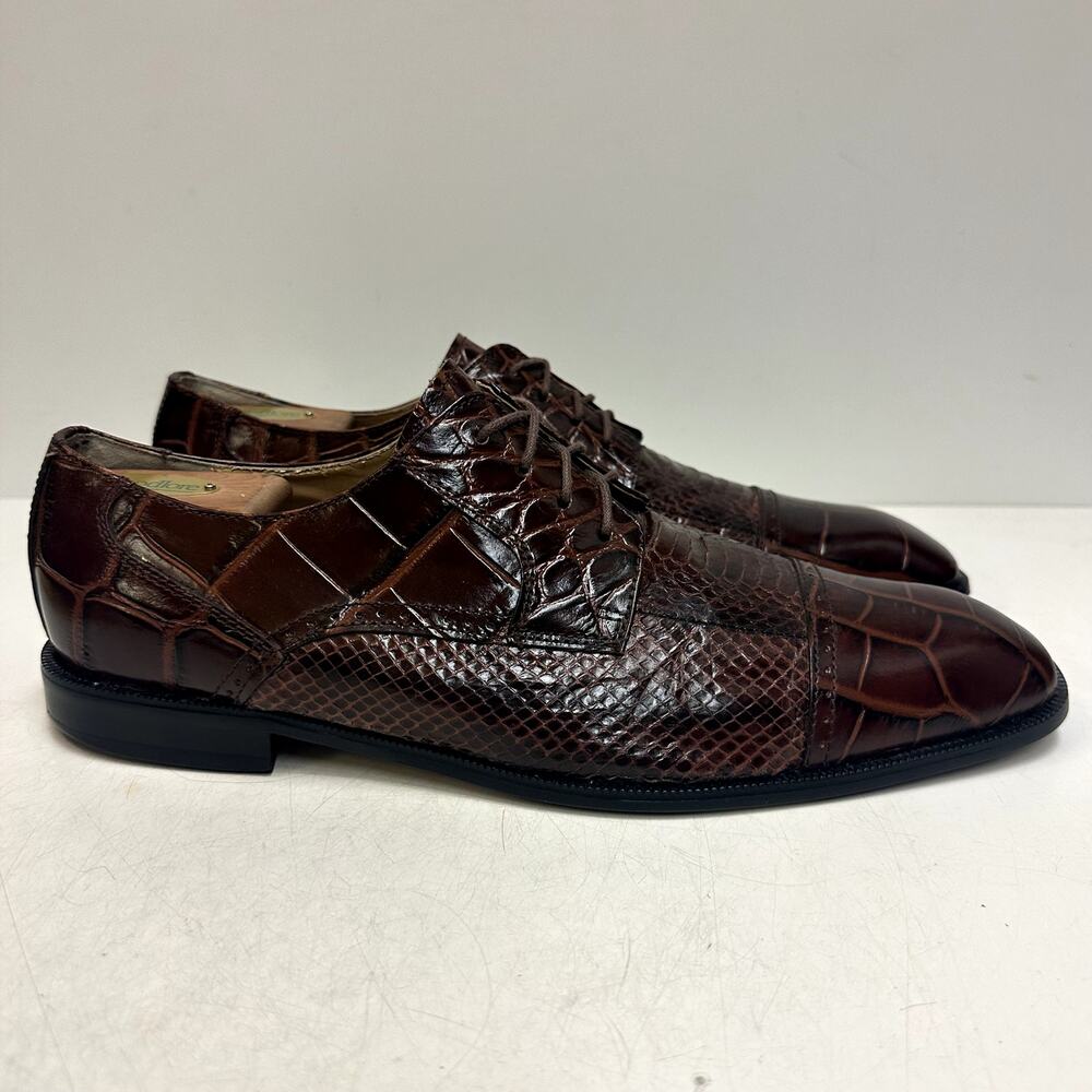 X EUC Stacy Adams Brown Snakeskin Cap Toe Derby Exotic Men's 10.5 D - Picture 4 of 12